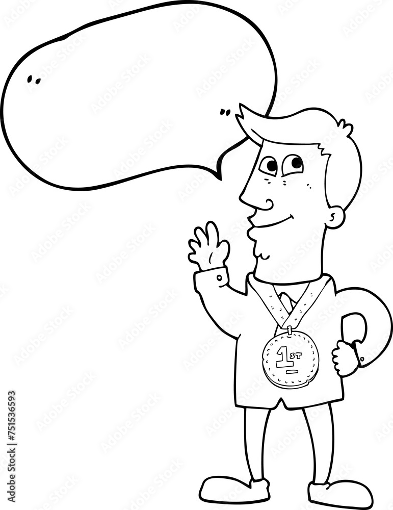 speech bubble cartoon waving man with award