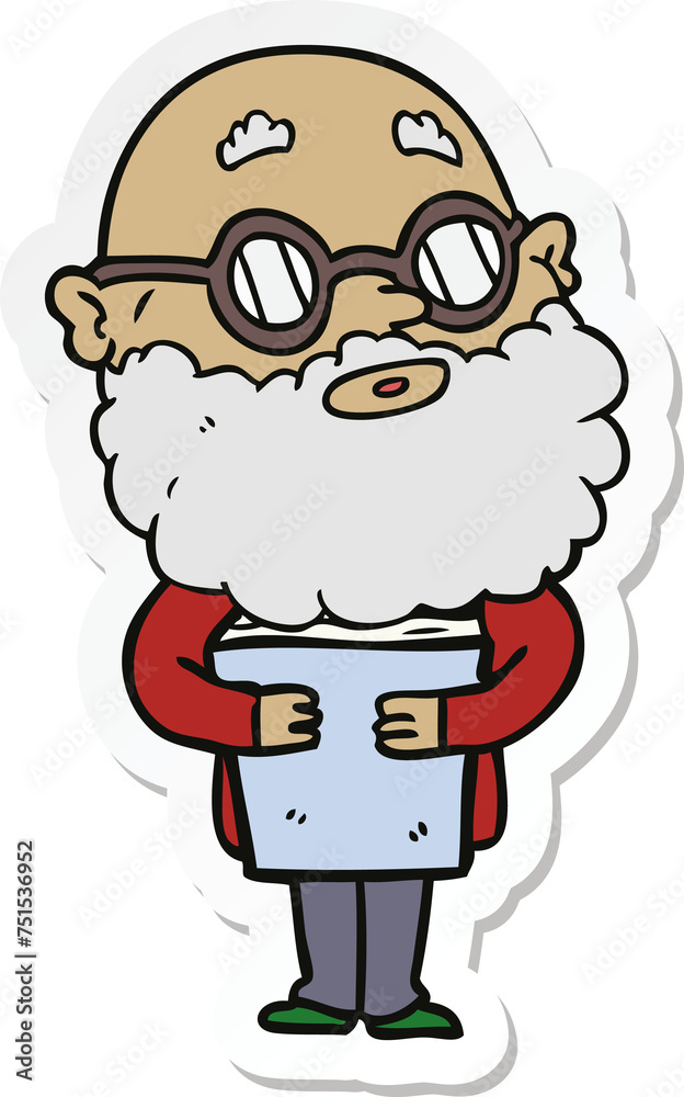 sticker of a cartoon curious man with beard and glasses sticker of a cartoon curious man with beard and glasses