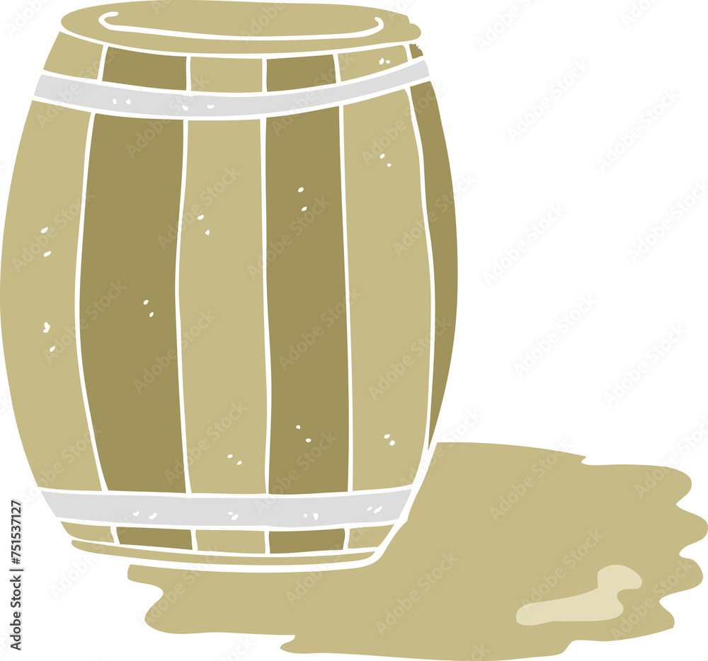 flat color illustration of a cartoon barrel; beer flat color illustration of a cartoon barrel; beer