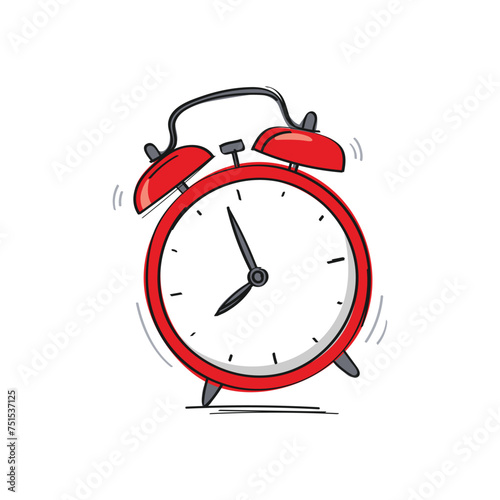 Vector illustration in doodle style. Hand drawn alarm clock ringing