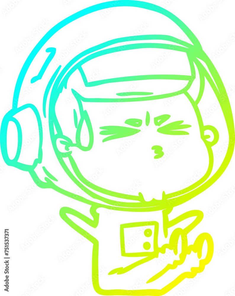 cold gradient line drawing cartoon stressed astronaut