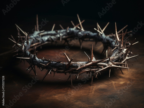 Crown of thorns on a dark background, a symbol of the redemption of sin and curse. Religious theme 