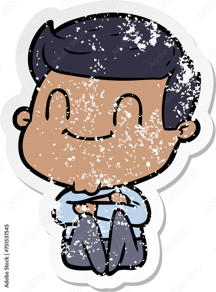 distressed sticker of a cartoon friendly man distressed sticker of a cartoon friendly man