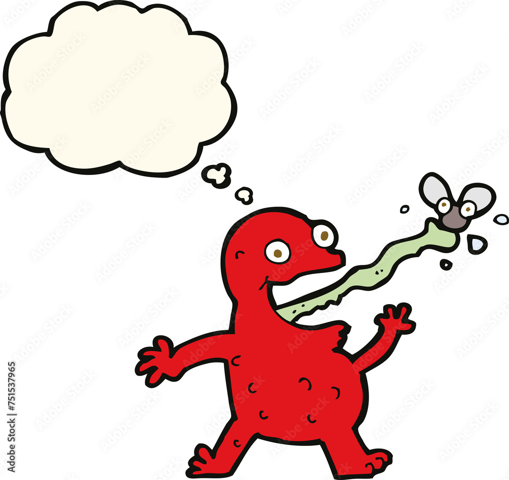 cartoon frog catching fly with thought bubble cartoon frog catching fly with thought bubble