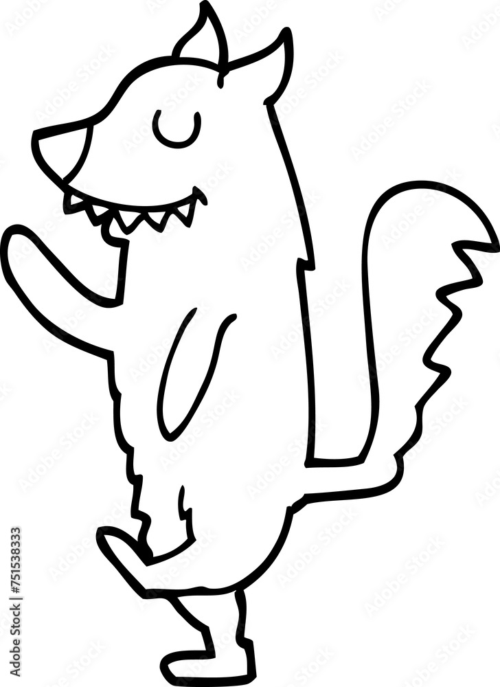 Fototapeta premium line drawing cartoon fox walking