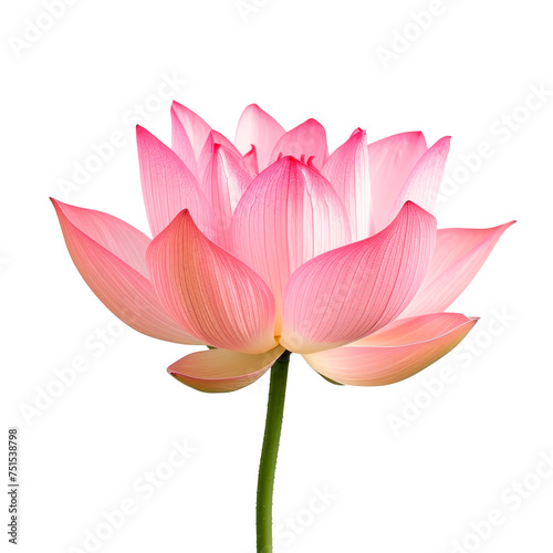A single pink flower with a green stem Isolated on transparent background, PNG