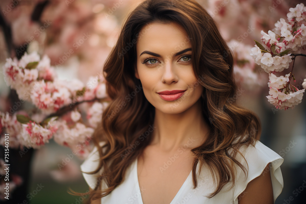 Creative Generative AI technology picture of happy people surrounded by spring blossom enjoying great day Creative Generative AI technology picture of happy people surrounded by spring blossom enjoying great day