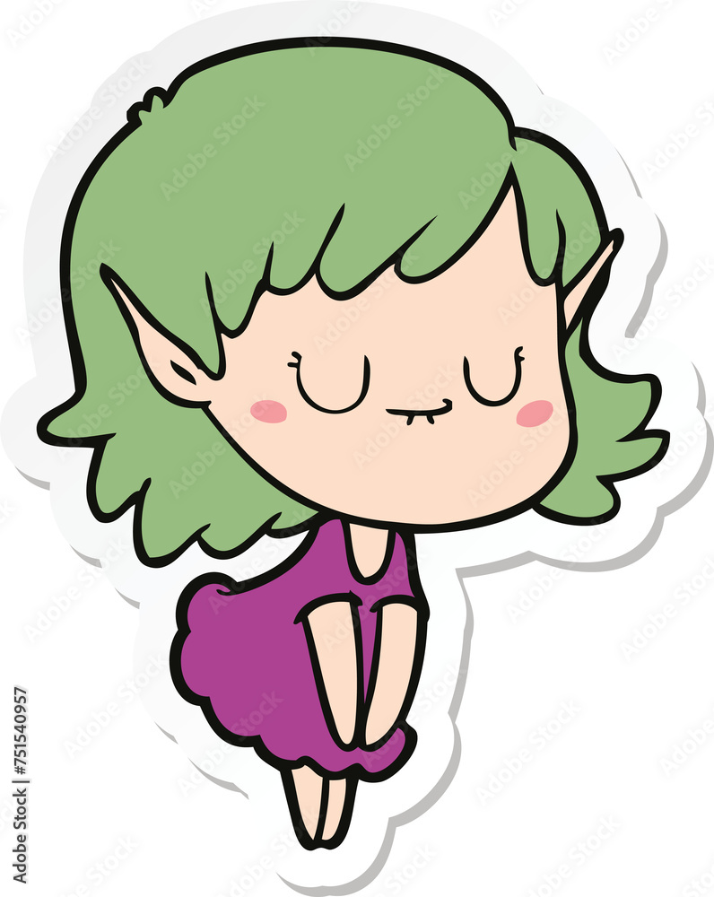 sticker of a happy cartoon elf girl wearing dress sticker of a happy cartoon elf girl wearing dress