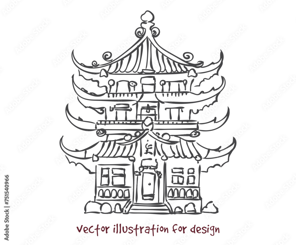 vector sketch of Chinese pagoda