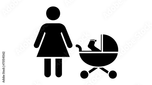 Motherhood and maternity happiness concept. woman walking with baby in stroller outdoors vector illustration on white background