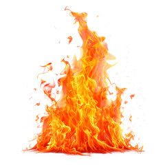 A large flame is burning on a white background Isolated on transparent background, PNG
