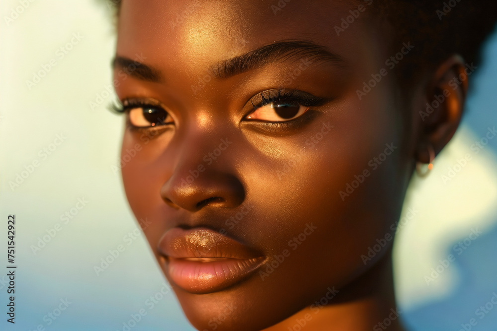 A beauty portrait showcasing a female face with naturally radiant skin.