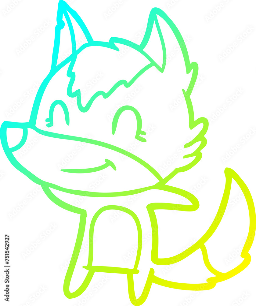 cold gradient line drawing friendly cartoon wolf