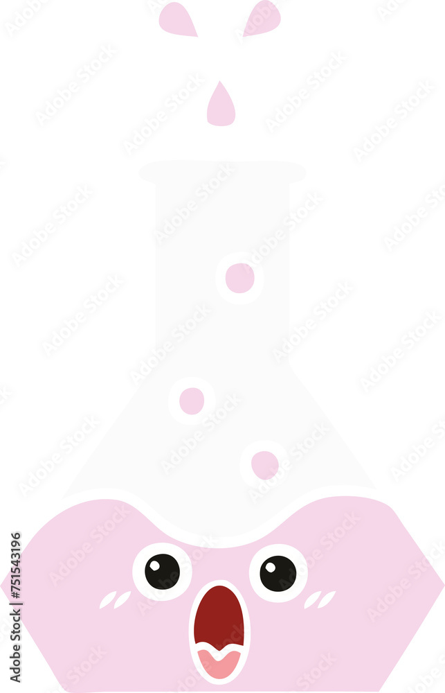 flat color retro cartoon science beaker