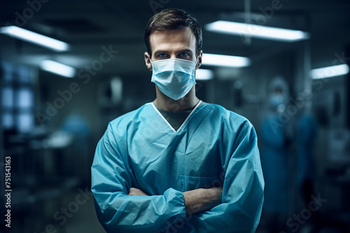 Generative AI photography of professional mature man doctor in hospital