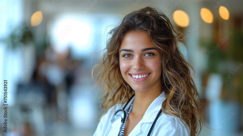 The epitome of modern healthcare, a smiling young doctor, elegance personified, amidst the bright, airy lobby. The epitome of modern healthcare, a smiling young doctor, elegance personified, amidst the bright, airy lobby.