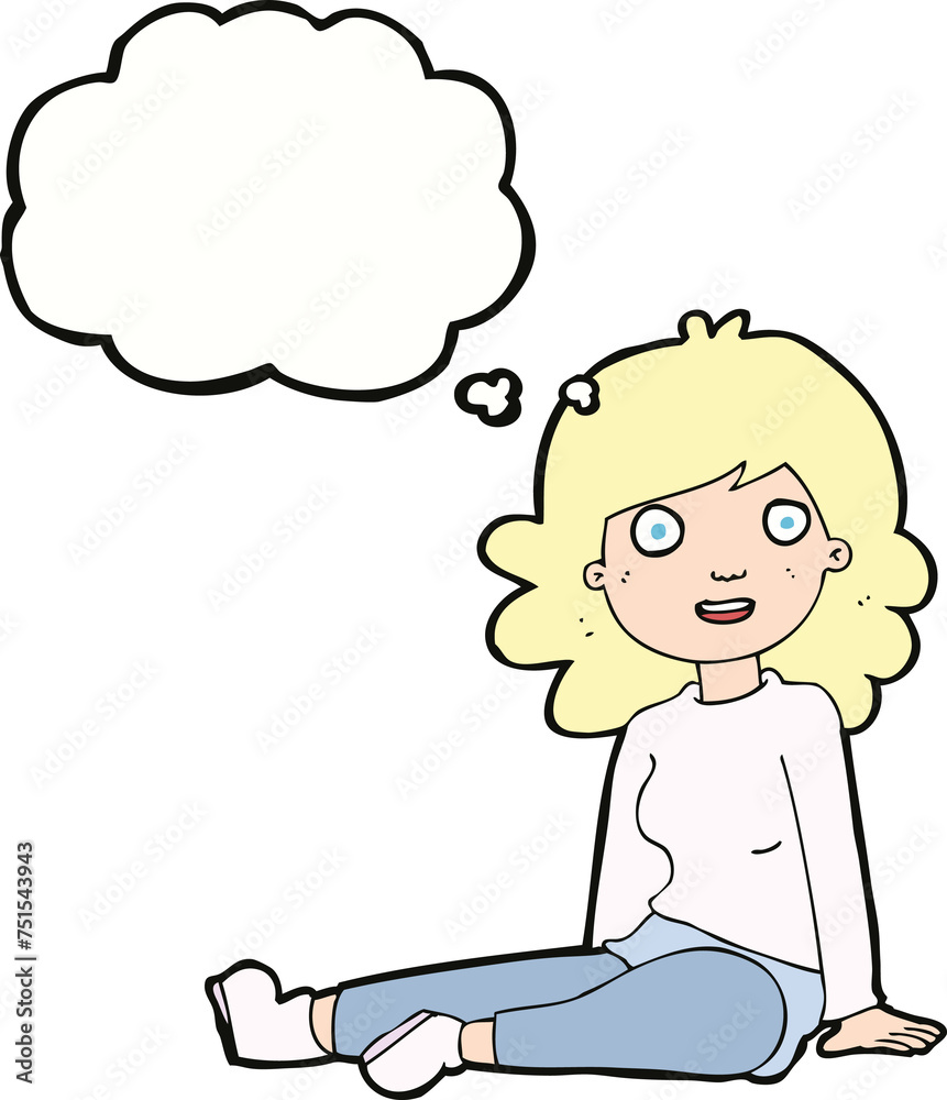 cartoon happy woman with thought bubble cartoon happy woman with thought bubble