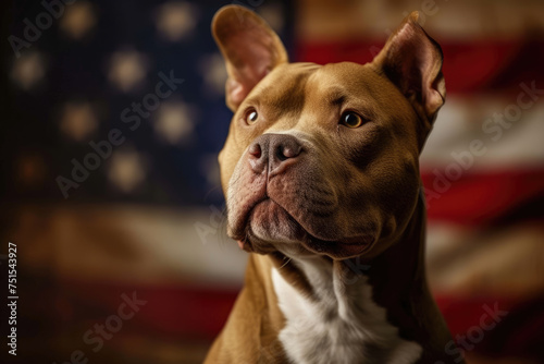 pitbull dog with American flag background © ebhanu