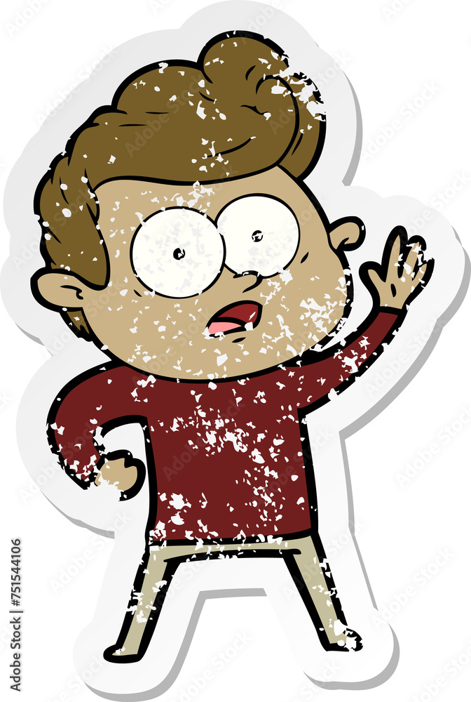 distressed sticker of a cartoon staring man distressed sticker of a cartoon staring man