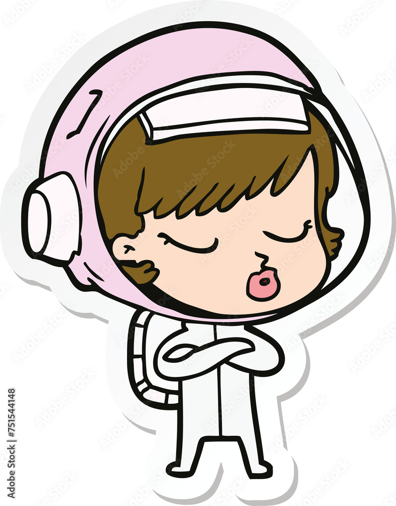 sticker of a cartoon pretty astronaut girl sticker of a cartoon pretty astronaut girl