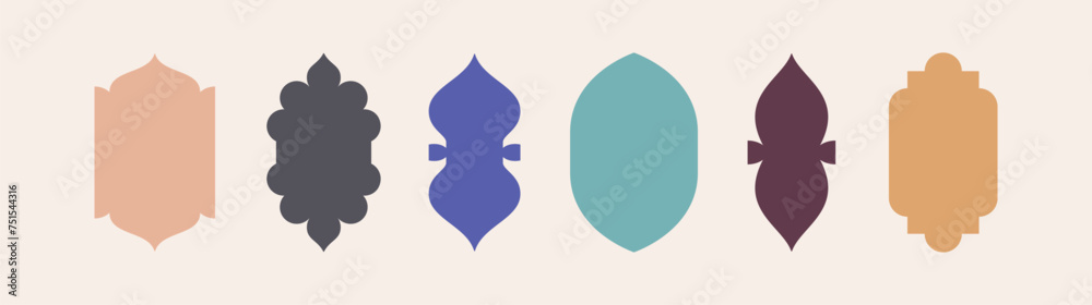 Obraz premium Islamic shape frame window illustrations collection. Arabian architecture geometric arch door silhouettes set. Ramadan Kareem mosque gates icons Isolated