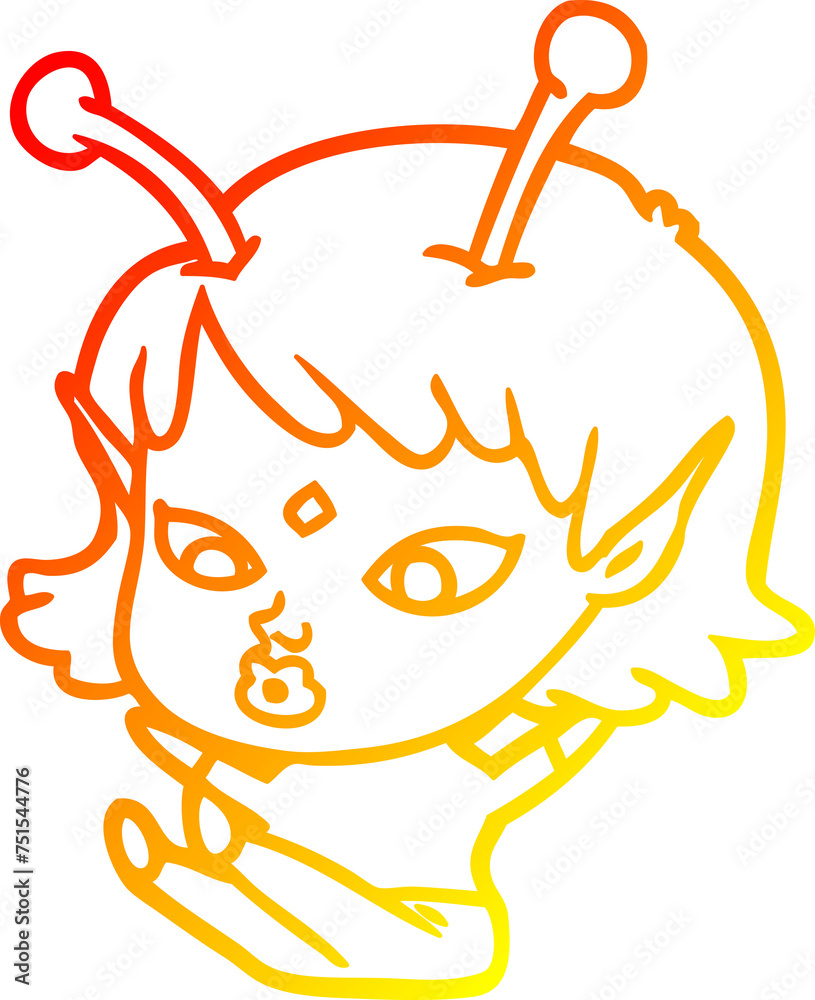 warm gradient line drawing pretty cartoon alien girl sitting warm gradient line drawing pretty cartoon alien girl sitting