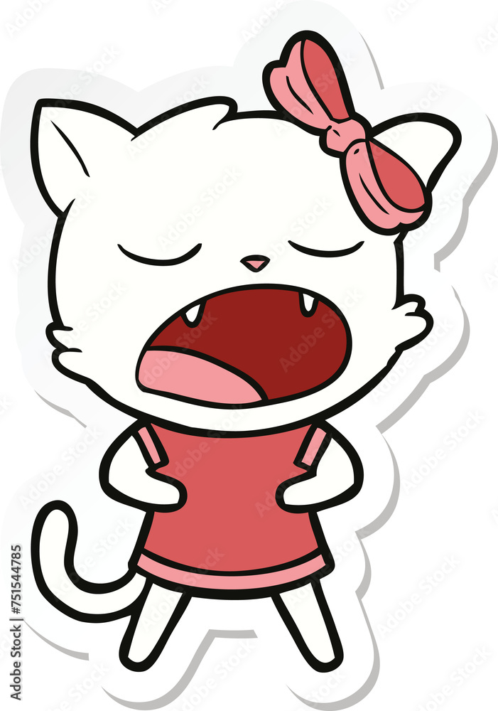 sticker of a cartoon yawning cat sticker of a cartoon yawning cat