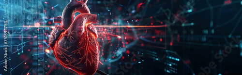 The human heart is in the digital background. 3d rendering photo