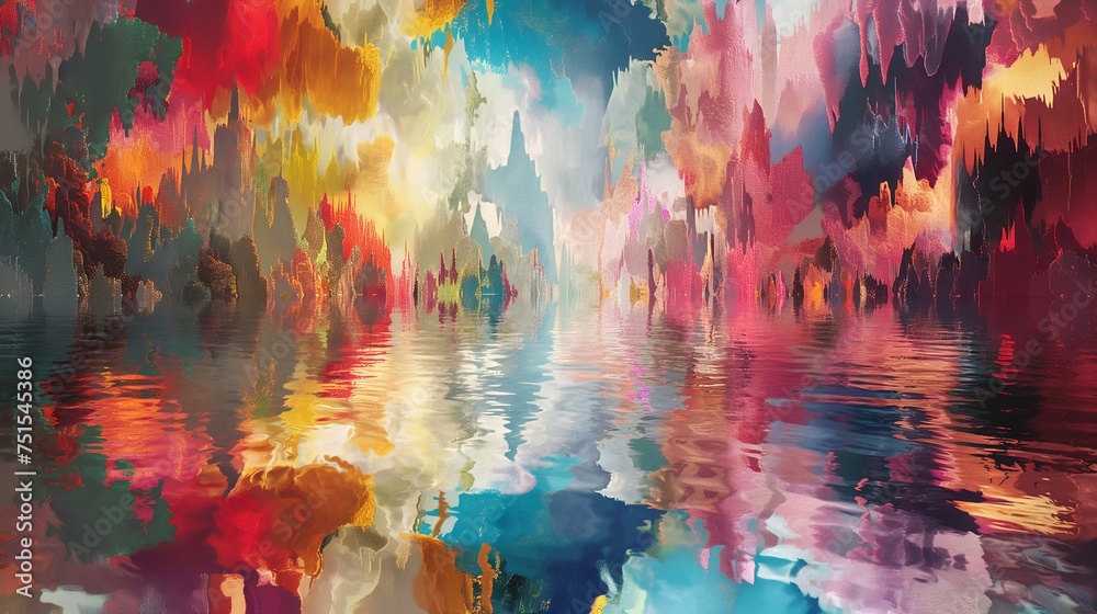 Pixelated bursts of color expanding into a serene 3D abstract panorama, offering a tranquil visual experience.