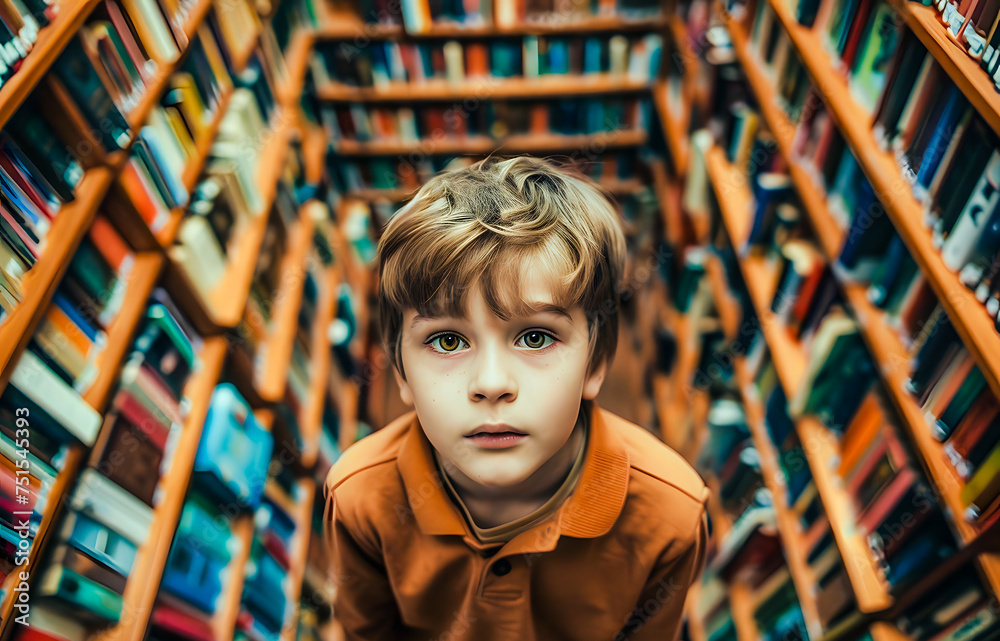 Jeune garçon à la bibliothèque
