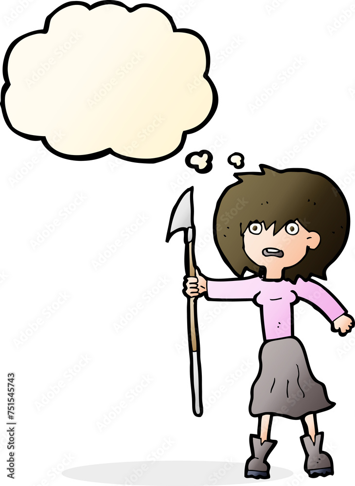 cartoon woman with harpoon with thought bubble cartoon woman with harpoon with thought bubble