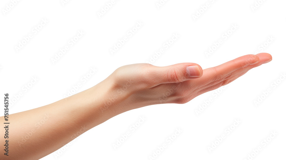 A hand is shown. Concept of openness and welcoming, as if the hand is offering something to someone Isolated on transparent background, PNG