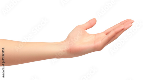 A hand is shown. Concept of openness and welcoming, as if the hand is offering something to someone Isolated on transparent background, PNG © vadymstock