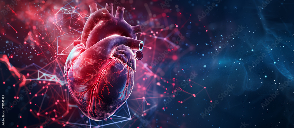 The human heart is in the digital background. 3d rendering