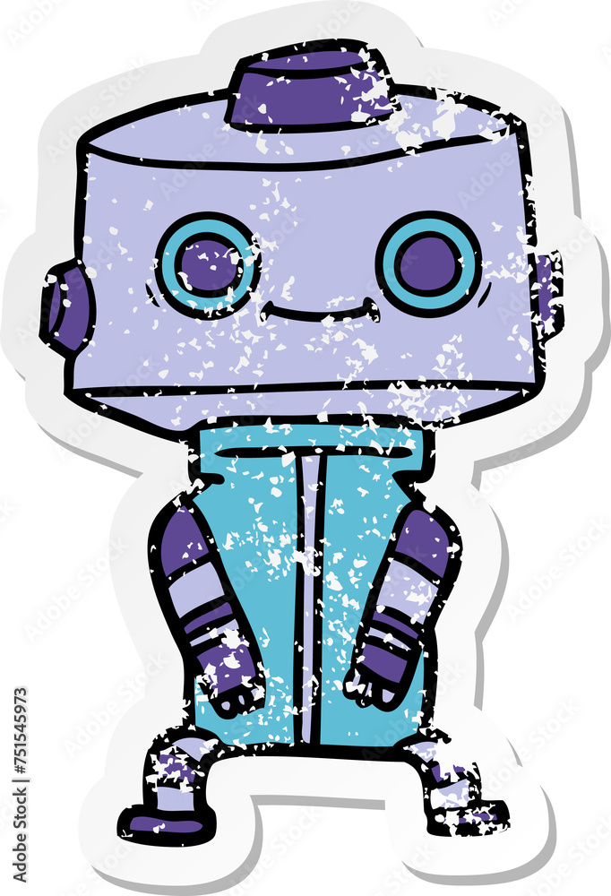 distressed sticker of a cartoon robot distressed sticker of a cartoon robot