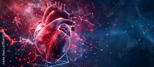 The human heart is in the digital background. 3d rendering