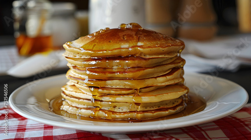 Golden pancake stack with syrup © Michael