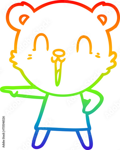 rainbow gradient line drawing happy cartoon bear pointing