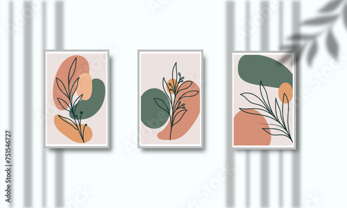 Hand drawn botanical flat design photo cover boho wall art frame