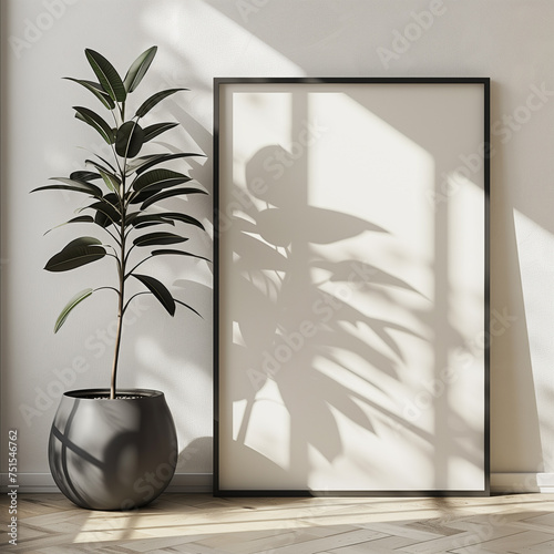Sleek Black A1 Photo Frame Mockup: Contemporary Interior Accent