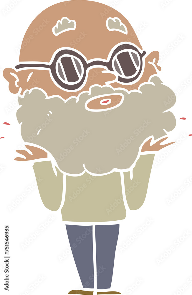 flat color style cartoon curious man with beard and sunglasses flat color style cartoon curious man with beard and sunglasses