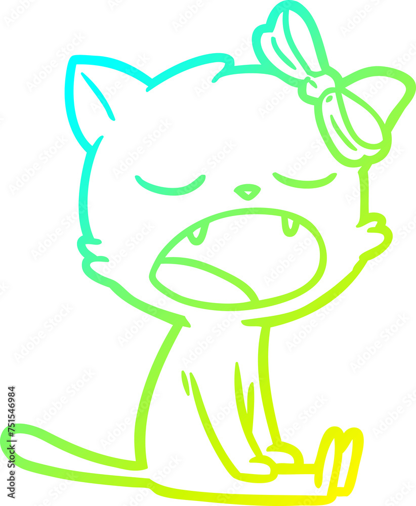 cold gradient line drawing cartoon yawning cat cold gradient line drawing cartoon yawning cat