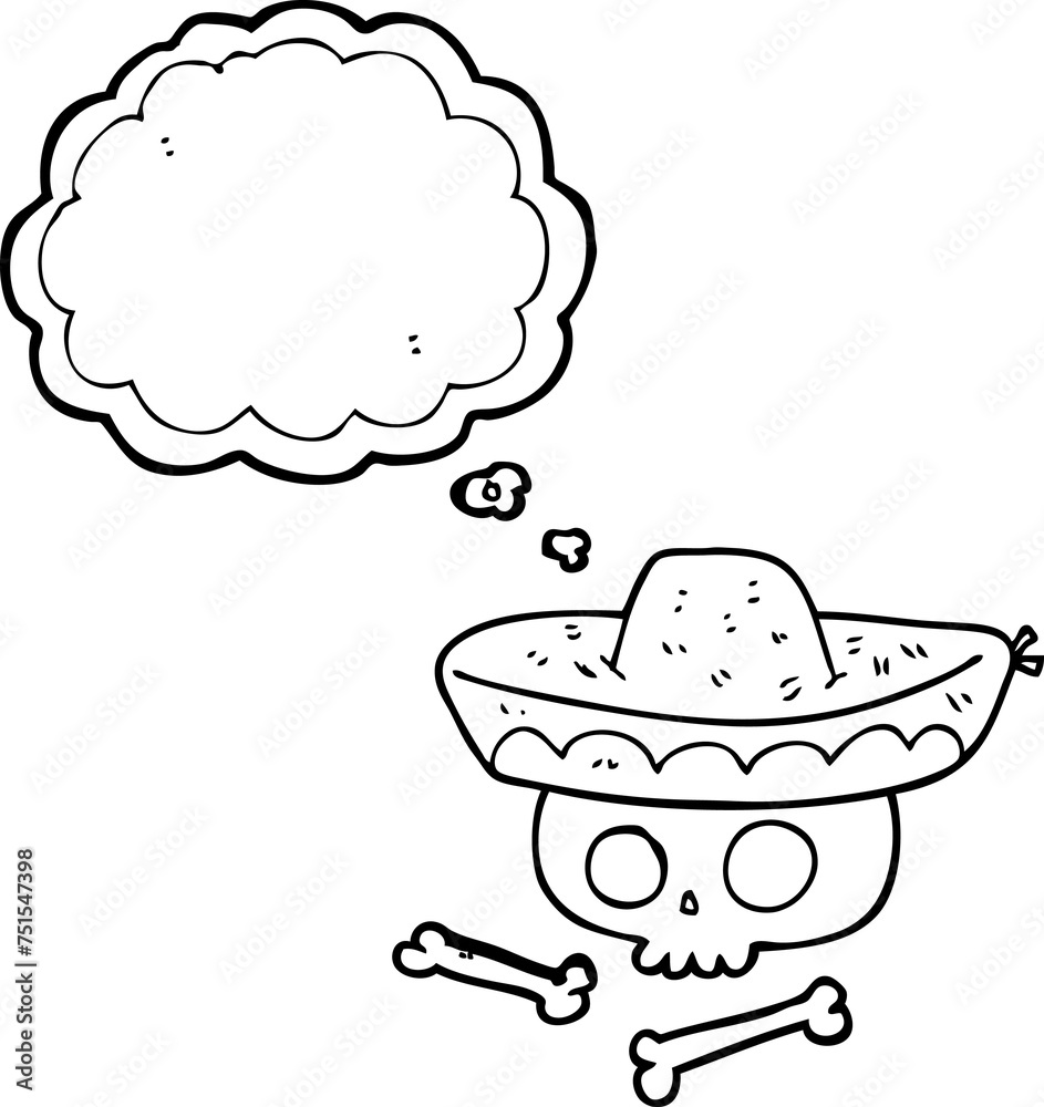thought bubble cartoon skull in mexican hat thought bubble cartoon skull in mexican hat