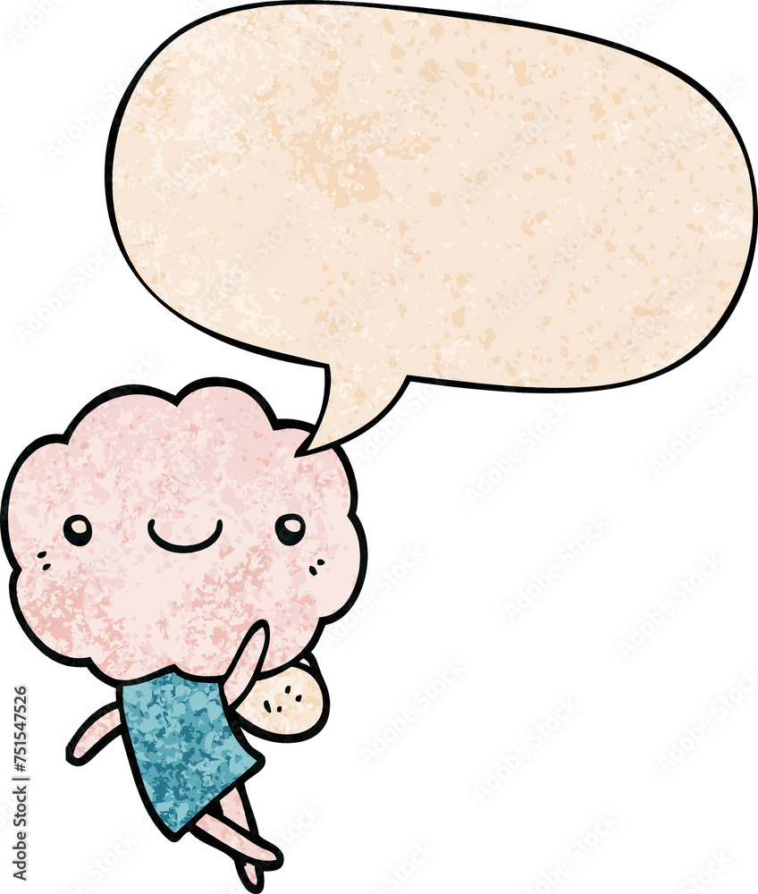 cute cloud head creature and speech bubble in retro texture style cute cloud head creature and speech bubble in retro texture style