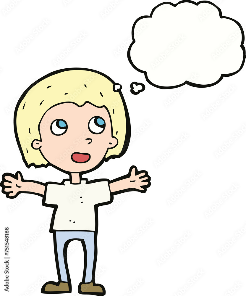 cartoon happy person with thought bubble cartoon happy person with thought bubble