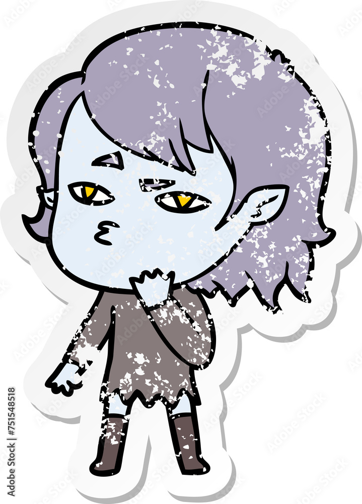 distressed sticker of a cartoon vampire girl distressed sticker of a cartoon vampire girl