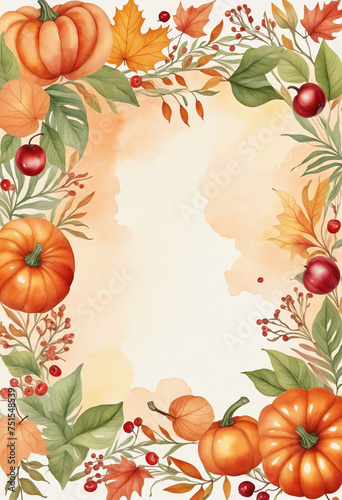 Mockup for invitation, greeting card, menu for autumn hollidays, halloween, thanksgiving in warm watercolor colors