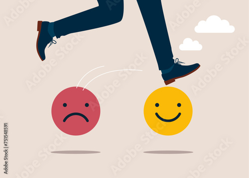 Man change their attitude from negative to positive emojis. Modern vector illustration in flat style