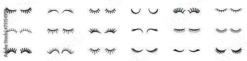 Pretty beauty closed eyes girl with shiny beautiful black eyelashes. Fabulous eyelash vector set #751549111