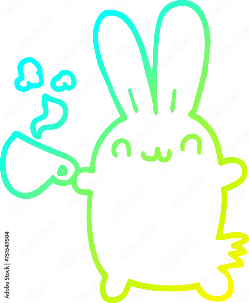 cold gradient line drawing cute cartoon rabbit drinking coffee cold gradient line drawing cute cartoon rabbit drinking coffee